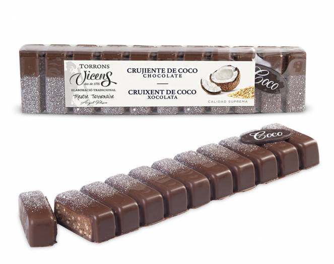 turrn crujiente de coco con chocolate alargado 300gr