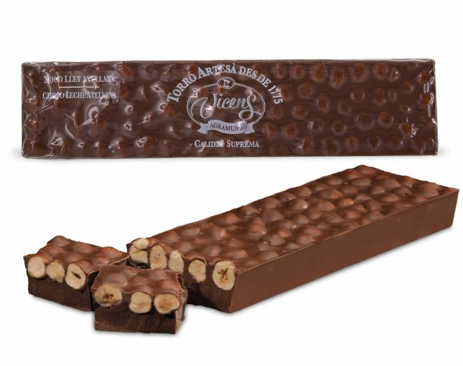turrn de chocolate con leche y avellana especial alargado 300 gr