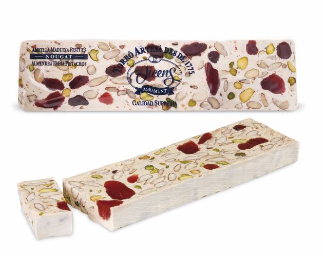 turrn semiduro de almendra, fresa y pistacho alargado 300g