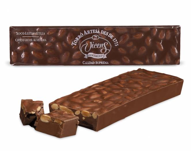 turrn de chocolate con leche y almendra especial alargado 300 gr